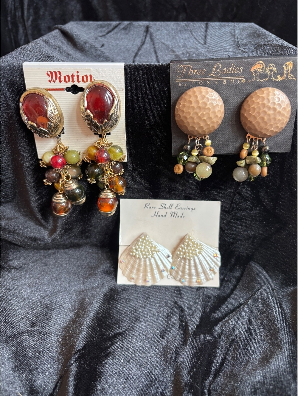 Vintage Mixed Style Clip-On Earrings Set - Handmade Shell, Beaded, and Resin Acc
